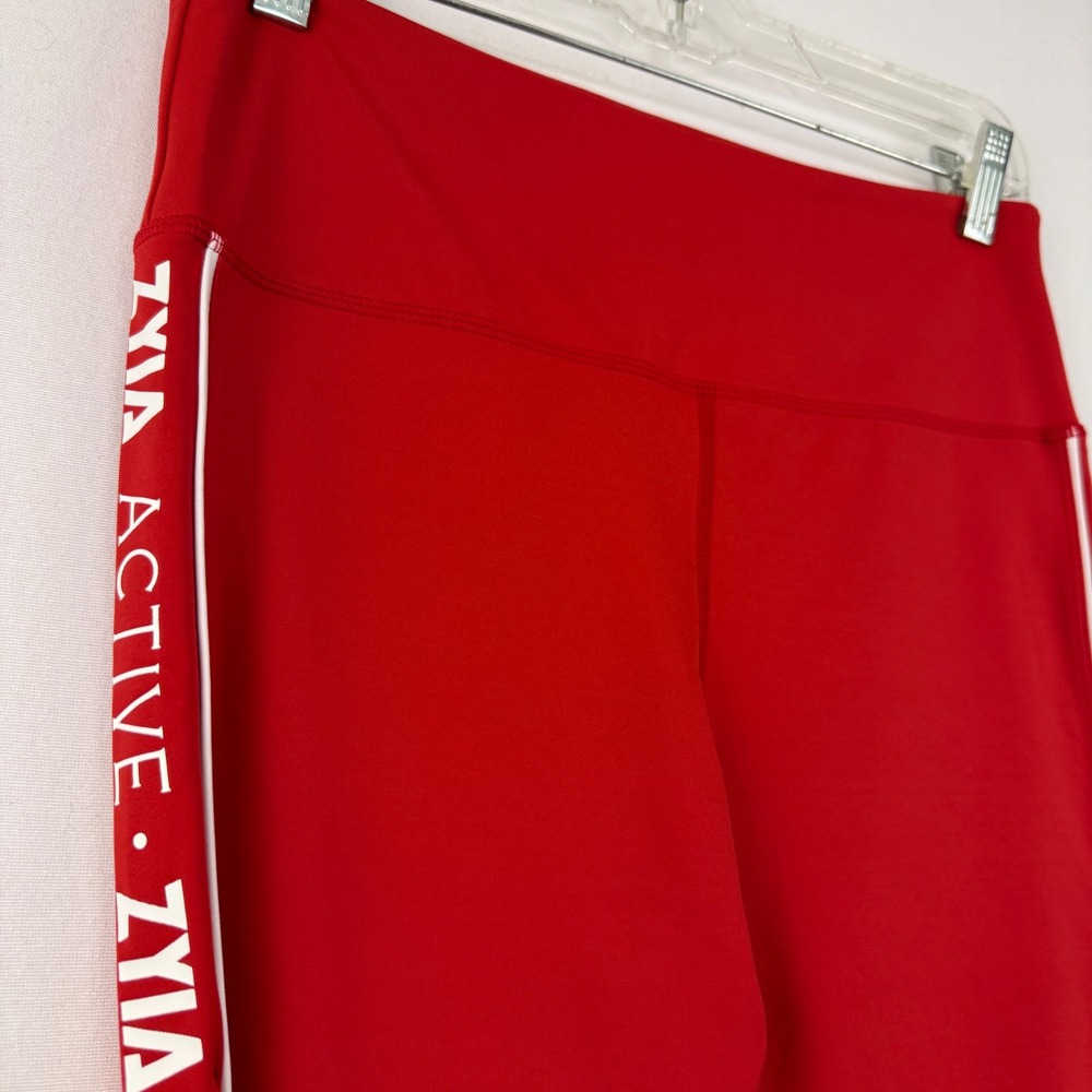 ZYIA‎ ACTIVE Red Athletic Leggings Side Stripe Logo Size 12 Women